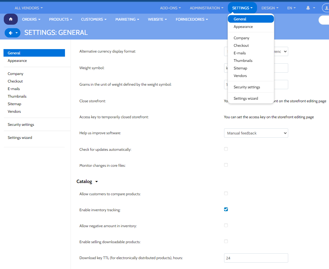 Core Settings Interface