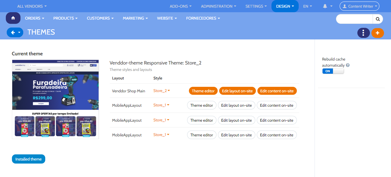Cache rebuild setting in the Admin Panel