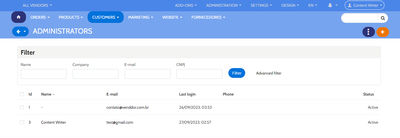Debug output example