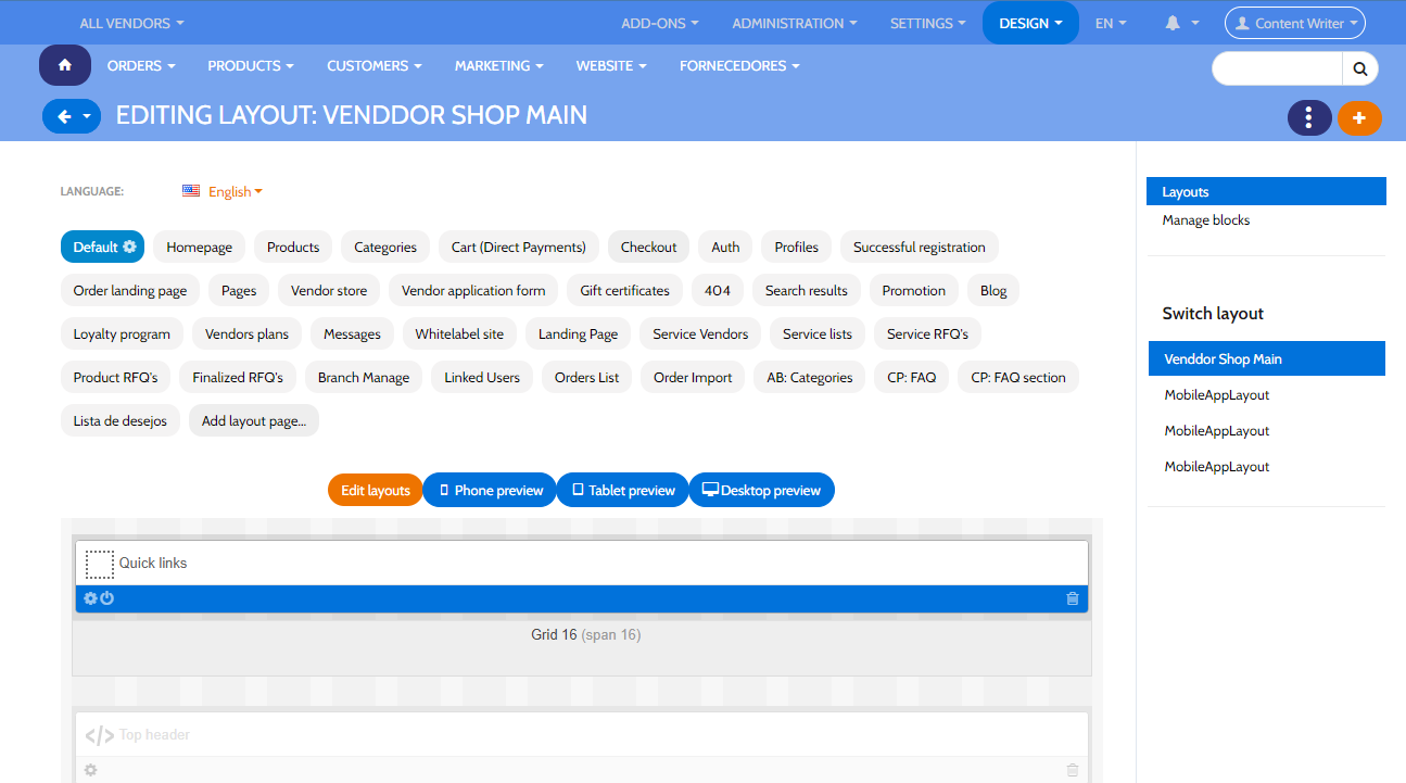 Venddor IO Template Editor Interface